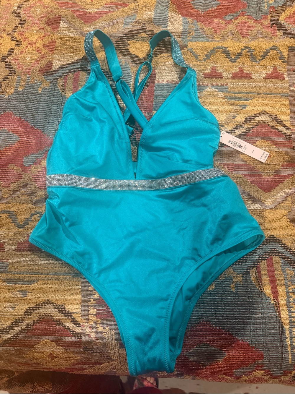 Victoria's Secret Teal One-Piece Swimsuit with Rhinestone Band